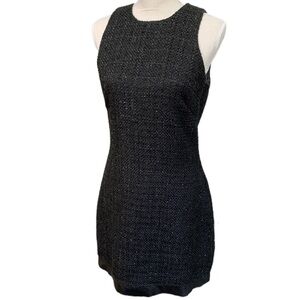 ABS Allen Schwartz Sparkly Boucle Shift Dress With Faux Leather Trim